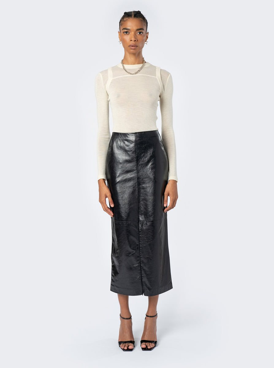 Leather midi hot sale pencil skirt