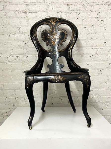 19th C, Japanned Chair with Mother of Pearl Inlay