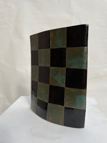 Checked Envelope Vase, Black and Teal by Shane Gabier