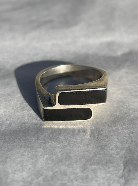 Stepped Onyx Silver Ring