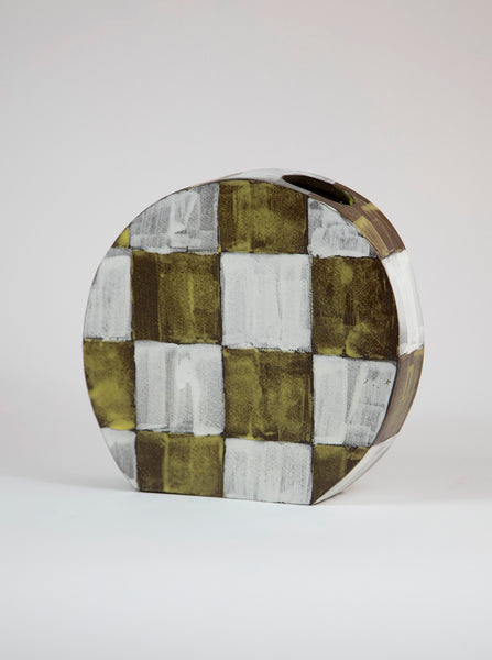 Large Checkered Round Vase, Yellow and White by Shane Gabier